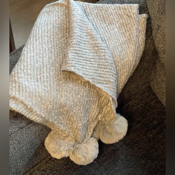 MICHAEL STARS Super Luxe Party Pom Pom Wrap Scarf In Gray - Picture 3 of 8